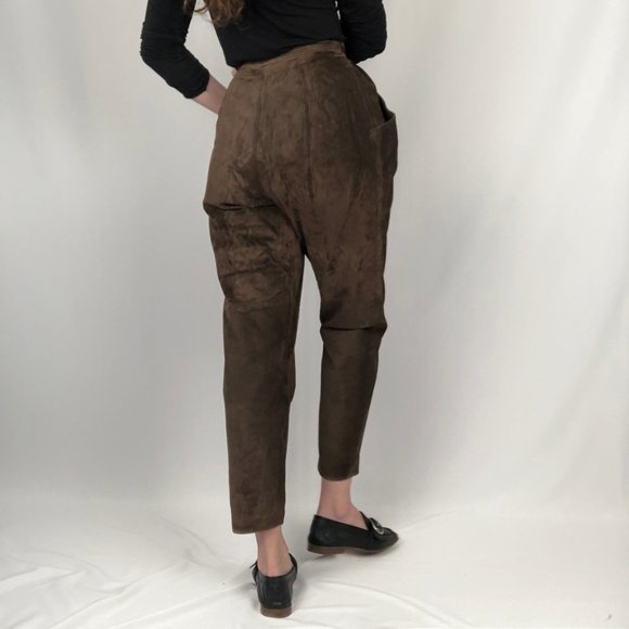 Stunning Vintage High Waisted Suede Leather Pleated Straight Leg Trouser Pants - Picture 4 of 7